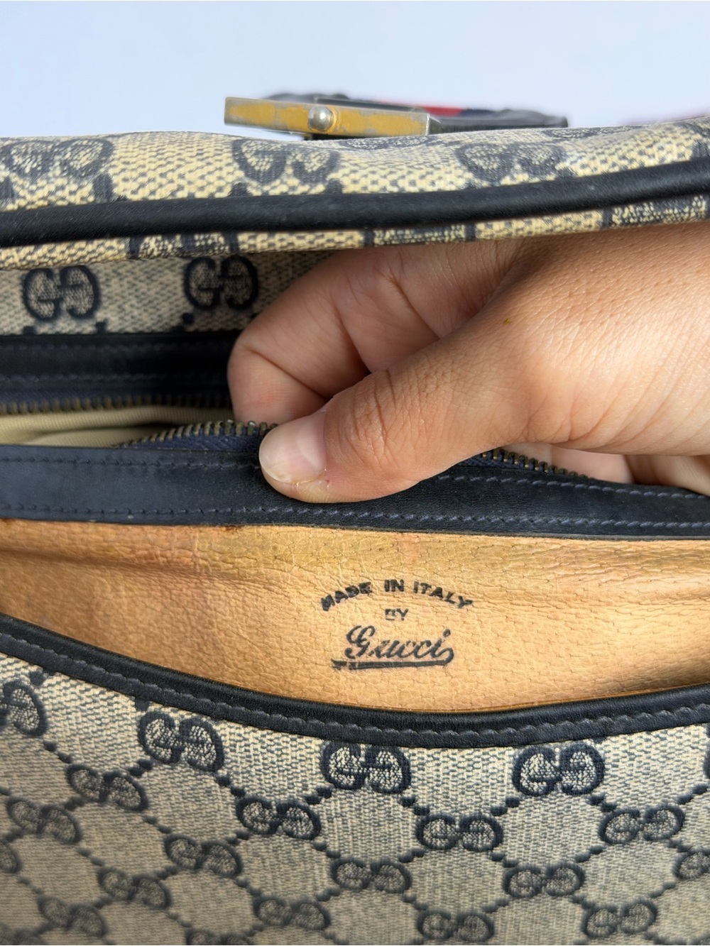 Old Vintage Gucci Orphidia Navy Blue Leather Monogram GG Supreme Shoulder Bag - Picture 11 of 12